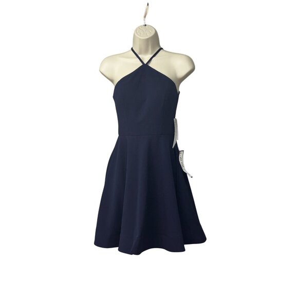 Sequin Hearts Juniors' Sequined Lace-Back Scuba Dress, Navy, Sz 1 - Picture 11 of 12